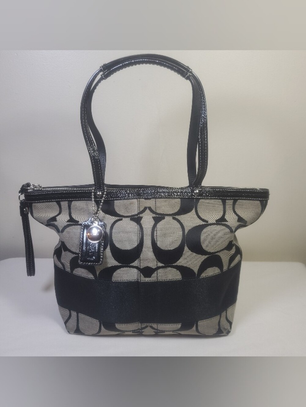 Coach Signature F13548 Black Tote Shoulder Handbag Purse